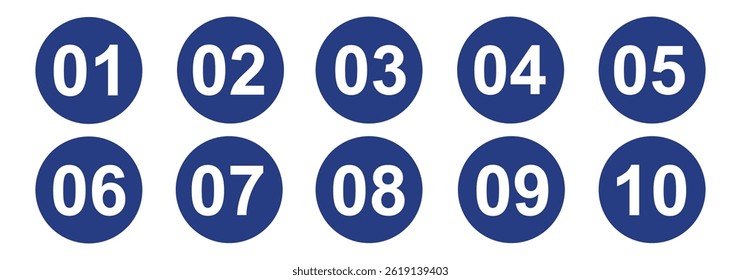 Bullet Point, Circle Number font icon . Typography Set of Round 1-9 Numbers. Numeral typographic line and flat icons set, editable stroke isolated on white, linear vector outline illustration, symbol.