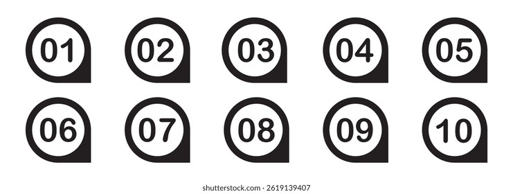 Bullet Point, Circle Number font icon . Typography Set of Round 1-9 Numbers. Numeral typographic line and flat icons set, editable stroke isolated on white, linear vector outline illustration, symbol.