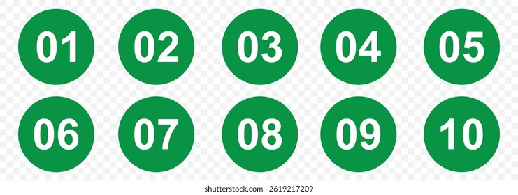 Bullet Point, Circle Number font icon . Typography Set of Round 1-10 Numbers. Numeral typographic line and flat icons set, editable stroke isolated on white, linear vector outline illustration, symbol