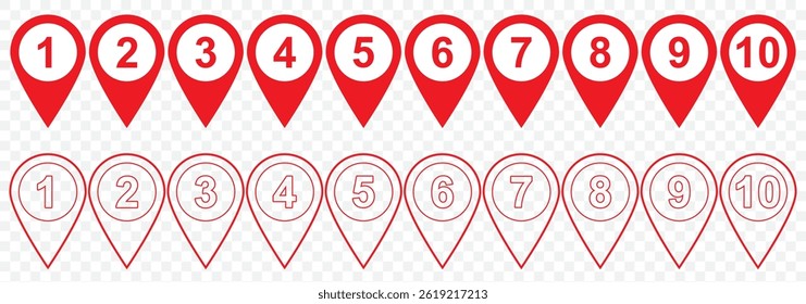 Bullet Point, Circle Number font icon . Typography Set of Round 1-10 Numbers. Numeral typographic line and flat icons set, editable stroke isolated on white, linear vector outline illustration, symbol