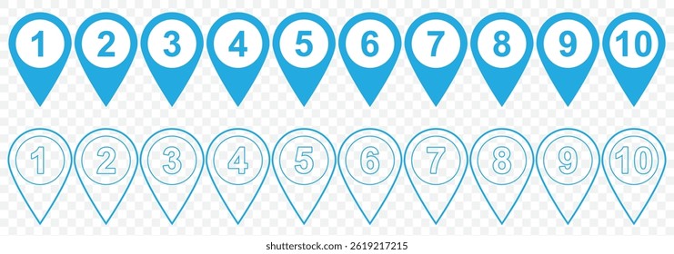 Bullet Point, Circle Number font icon . Typography Set of Round 1-10 Numbers. Numeral typographic line and flat icons set, editable stroke isolated on white, linear vector outline illustration, symbol