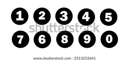 Bullet Point, Circle Number font icon . Typography Set of Round 1-0 Numbers. Numeral typographic line and flat icons set, editable stroke isolated on white, linear vector outline illustration, symbol.