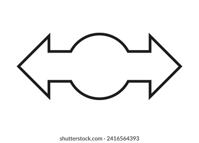 Flecha doble de círculo de punto de viñeta. Símbolo de dirección de marcador de contorno negro bidireccional. Aislado sobre un fondo blanco.