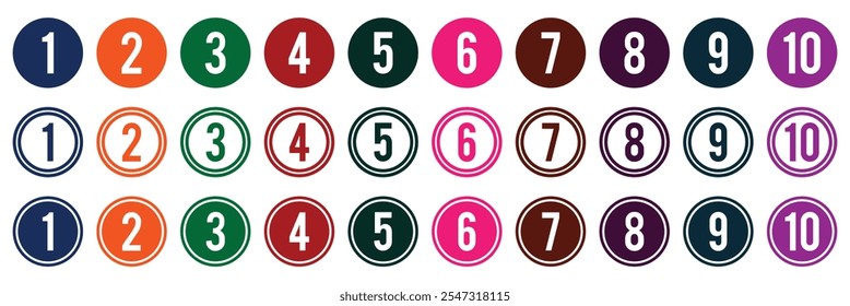 Bullet point. Colorful number bullet point 1 to 10 vector set. Number bullet points collection vector design.