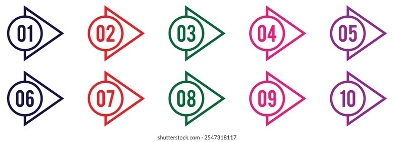 Bullet point. Colorful number bullet point 1 to 10 vector set. Number bullet points collection vector design.