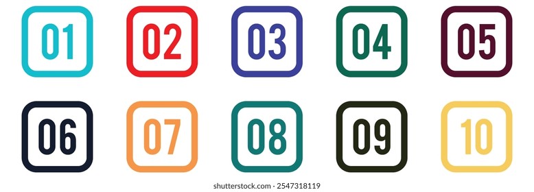 Bullet point. Colorful number bullet point 1 to 10 vector set. Number bullet points collection vector design.