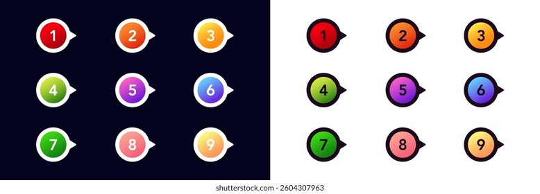Bullet point icons with numbers for use in presentations, checklists, or step-by-step guides.