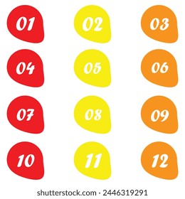 Bullet point markers. From 1 to 12. Colorful gradient markers for badges, tags. Modern logos in map interface. Vector illustration. Eps file 59.