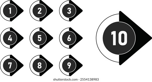 Bullet point number black color 1 to 10