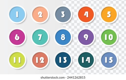 Bullet point with number collection for infographic and presentation. Numbers from 1 to 15. Colorful gradient color. Vector EPS 10.