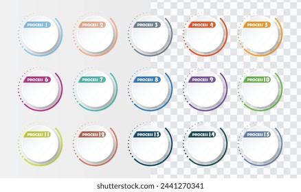 Bullet point with number collection for infographic and presentation. Numbers from 1 to 15. Colorful gradient color. Vector EPS 10.