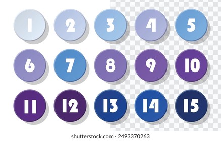 Bullet point with number collection for infographic and presentation. Numbers from 1 to 15. Colorful gradient color. Vector EPS 10.