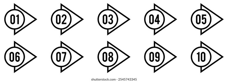 Marcador, ícone de fonte de número. Conjunto tipográfico de 1-10 números. Linha tipográfica numérica e conjunto de ícones planos, traçado editável isolado em branco, ilustração de contorno de vetor linear, símbolo.