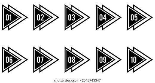 Marcador, ícone de fonte de número. Conjunto tipográfico de 1-10 números. Linha tipográfica numérica e conjunto de ícones planos, traçado editável isolado em branco, ilustração de contorno de vetor linear, símbolo.