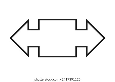 Bullet point square, stroke double arrow. A two-way black outline marker direction symbol. Isolated on a white background.