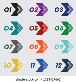 Bullet point triangle vector editable number 12 coloring