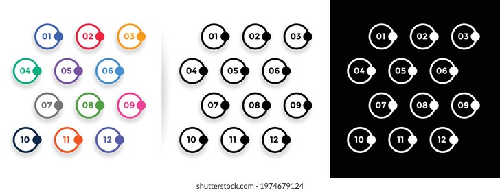 bullet points circles shape numbers set