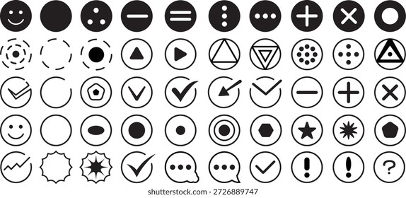 Bullet points collection. Listing icons and symbols set. Isolated vector illustration.	