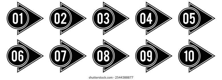 Bullet points data, info markers. Icon arrow set. Number Flags 1 to 12 Flat design isolated vector. Infographic illustration.
