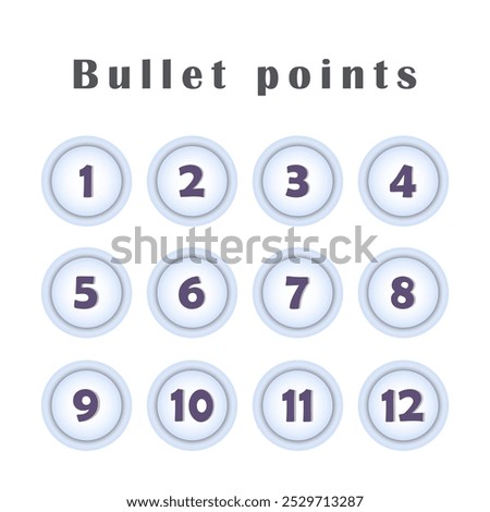 Bullet points grey buttons, numbers from 1 to 12. Infographics. Vector design.