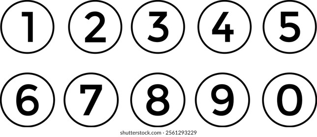 Bullet Points icon set inline style number, in dark round circle vector illustration.
