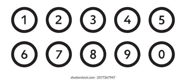 Bullet Points icon set in line style, Simple round numbers in flat style, Set of 1-10 numbers simple black symbol sign for apps, UI, and website, vector illustration