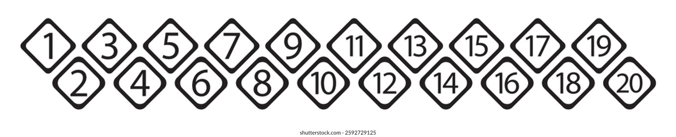 Bullet Points icon set in line style, Set of 1-20 numbers simple black symbol sign for apps, UI, and website, icon vector.