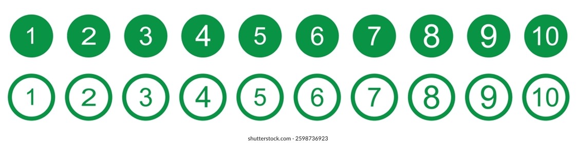 Bullet Points icon set in line style, Simple round numbers in flat style, Set of 1-15 numbers simple black symbol sign for apps, UI, and website, vector illustration
