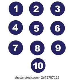 Definição do ícone Pontos marcadores. Simples números redondos em estilo plano, Conjunto de 1-10 números. eps 10
