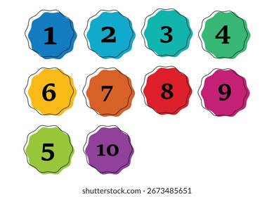 Definição do ícone Pontos marcadores. Números redondos simples em estilo plano, Conjunto de 1-10 números