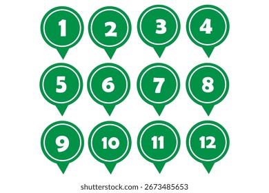 Definição do ícone Pontos marcadores. Números redondos simples em estilo plano, Conjunto de 1-10 números