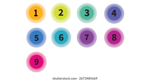 Bullet Points icon set. Simple round numbers in flat style, Set of 1-10 numbers
