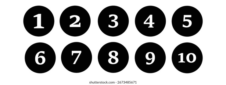 Definição do ícone Pontos marcadores. Números redondos simples em estilo plano, Conjunto de 1-10 números