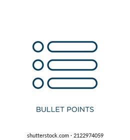 Bullet Points Icon. Thin Linear Bullet Points Outline Icon Isolated On White Background. Line Vector Bullet Points Sign, Symbol For Web And Mobile