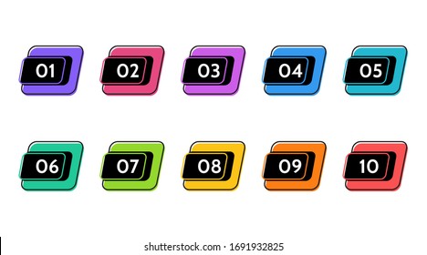 Bullet points, info markers. Triangle icon arrow set.  Number Flags 1 to 10 Flat design isolated vector.