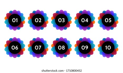 Bullet points, info markers. Triangle icon arrow set.  Number Flags 1 to 10 Flat design isolated vector.