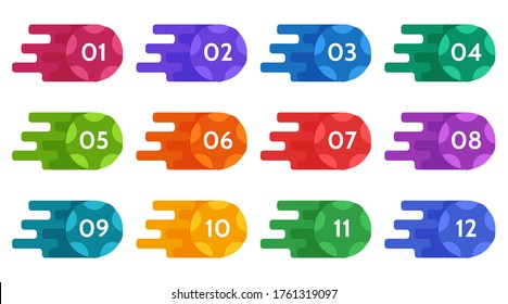 Bullet points, info markers. Triangle icon arrow set.  Number Flags 1 to 12 Flat design isolated vector.