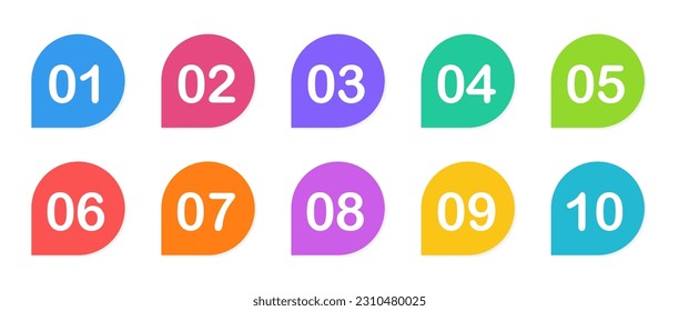 Bullet points, info markers. Triangle icon arrow set. Number Flags 1 to 10 Flat design isolated vector. Vector illustration