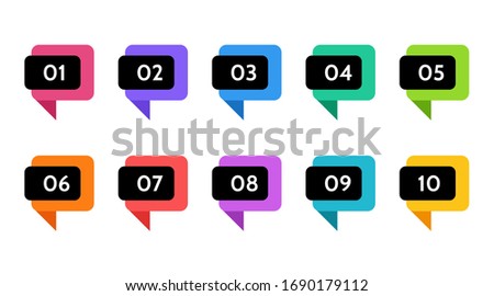 Bullet points, info markers. Triangle icon arrow set.  Number Flags 1 to 10 Flat design isolated vector.