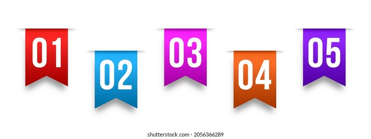 Bullet points numbers 1 to 12. Info markers, colorful label ribbons set. Marker in retro color.