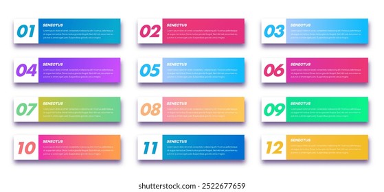 Bullet points numbers from 1 to 12 list markers colorful