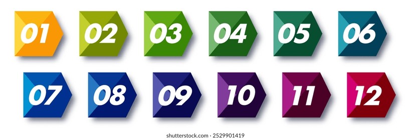Bullet points numbers from 1 to 12 list markers colorful