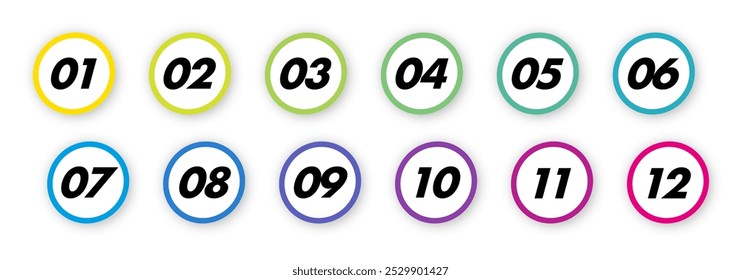 Bullet points numbers from 1 to 12 list markers