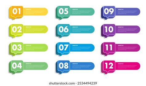 Bullet points numbers from 1 to 12 list markers