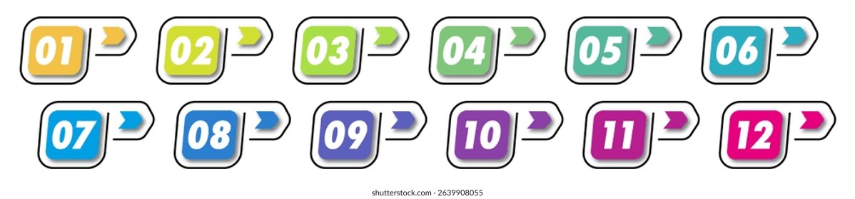 Bullet points numbers from 1 to 12 list markers trendy style
