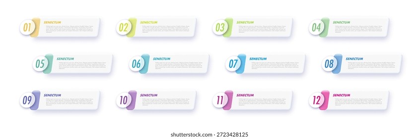 Bullet points numbers from 1 to 12 list markers set colorful trendy typography