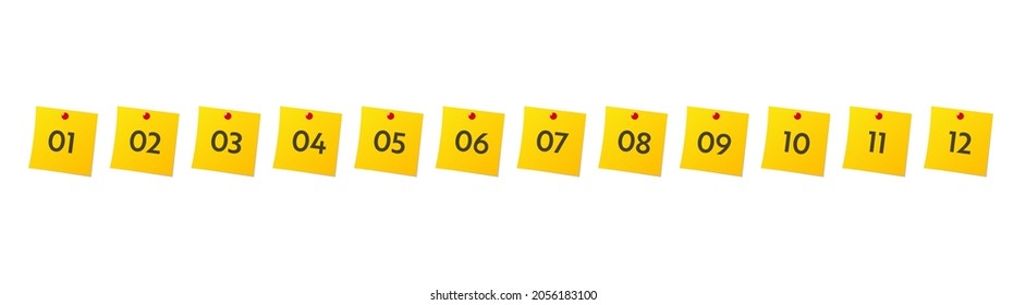 Bullet points numbers. Colorful list markers from 1 to 12. Vector design elements set for modern infographic.