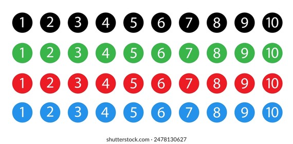 Bullet points numbers. Colorful list markers from 1 to 10. Vector design elements set for modern infographic. Vector illustration