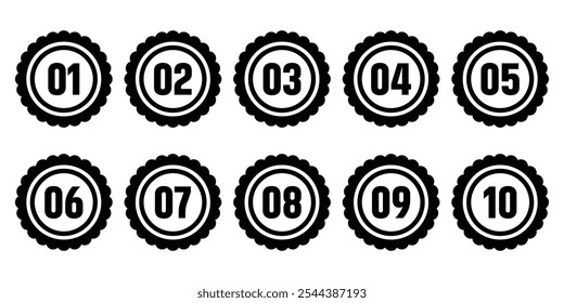 Bullet points numbers. Colorful list markers from 1 to 10. Vector design elements set for modern infographic.