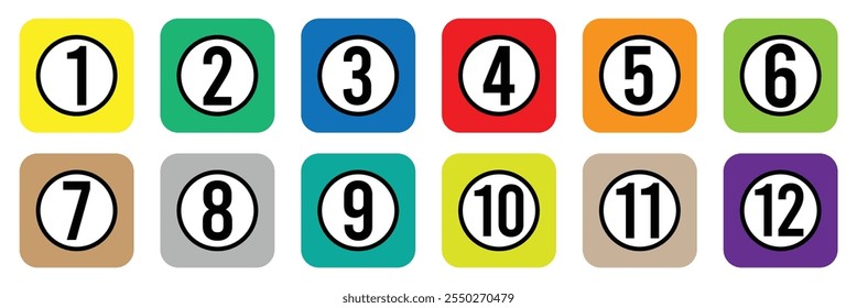 Bullet points numbers icon. Colorful list markers from 1 to 10. set for modern infographic. Number font icon, bullet point icon. Numeral typographic line. vector illustration eps 10.